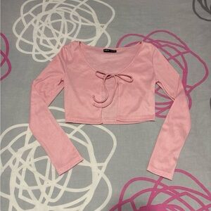 SHEIN Pink Tie Front Cardigan